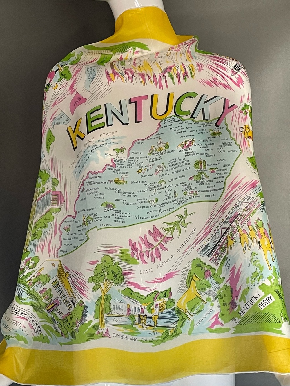 Rare Vintage 50s Kentucky Souvenir Silk Scarf 29 In Sq Good Condition Derby